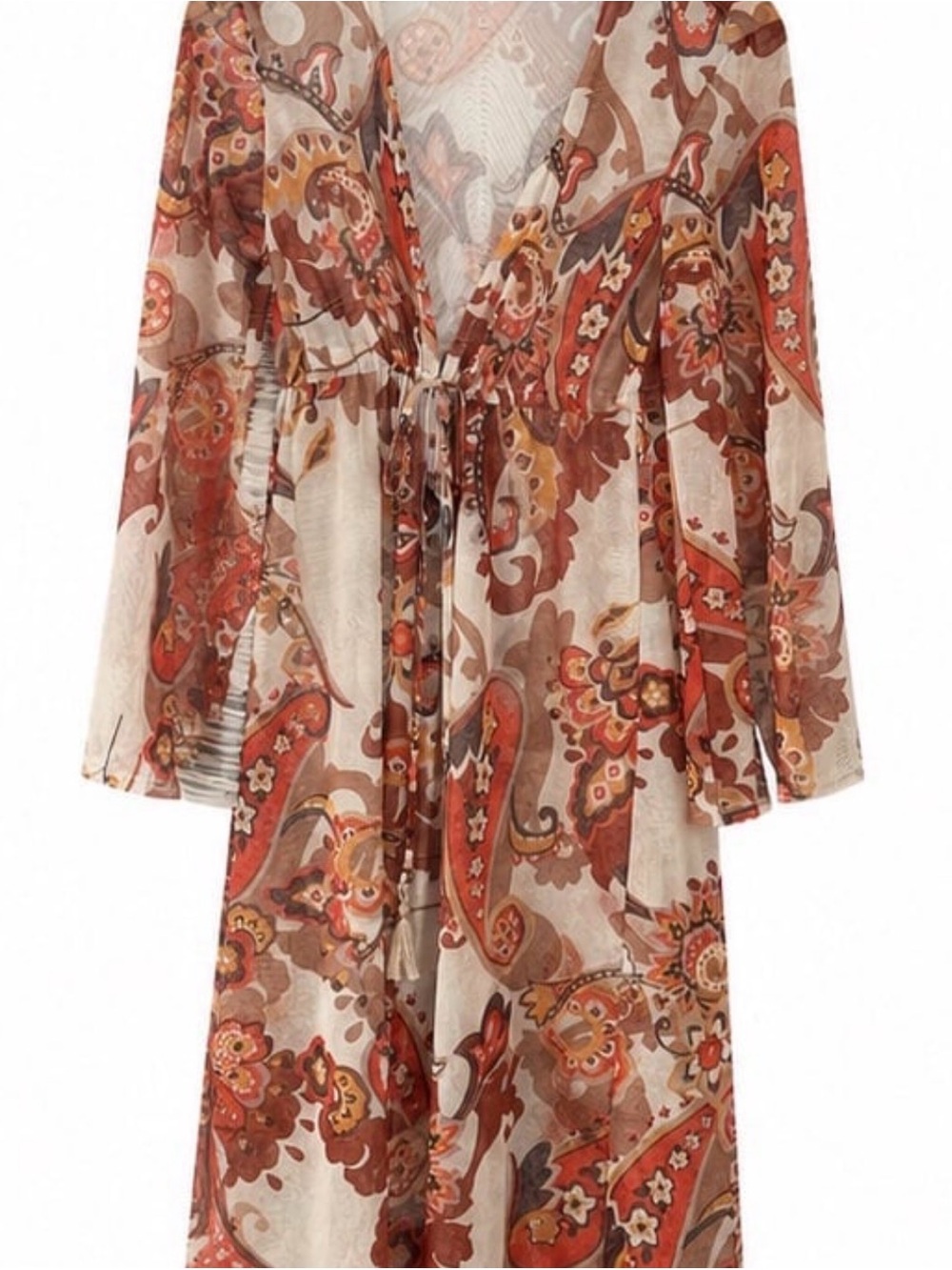 Boho Paisley Tie-Waist Maxi Dress in Rust and Cream
